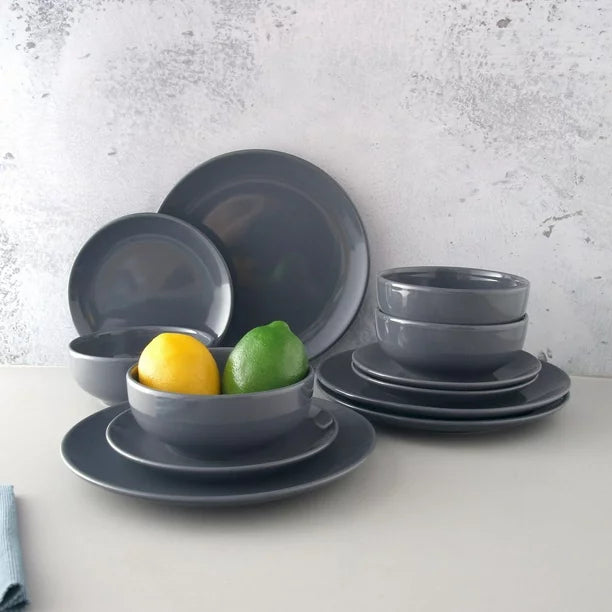 Mainstays Glazed Grey Stoneware Dinnerware Set, 12-Pieces