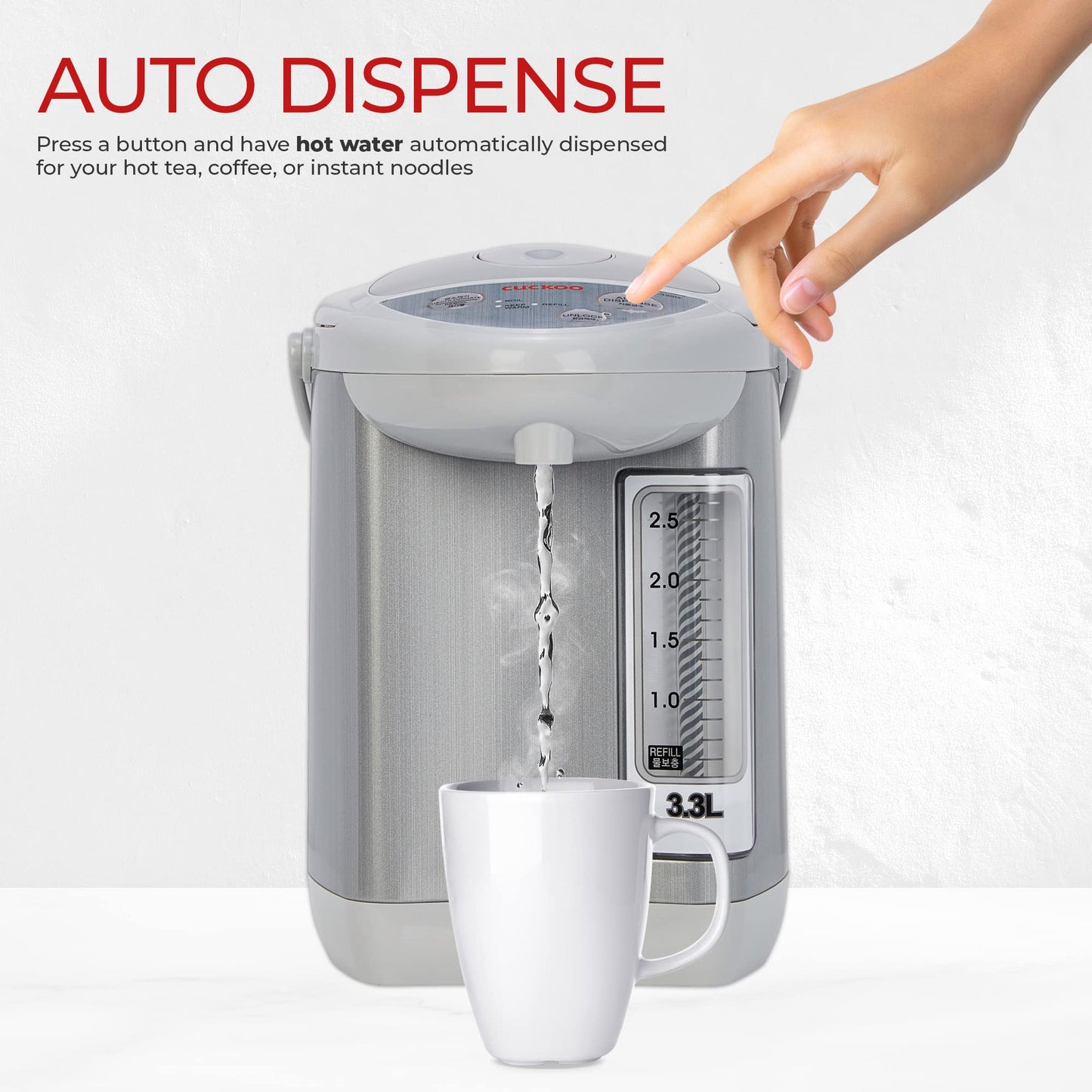 CUCKOO CWP-333G | 3L Hot Water Dispenser for Coffee, Tea, Instant Noodles & More.