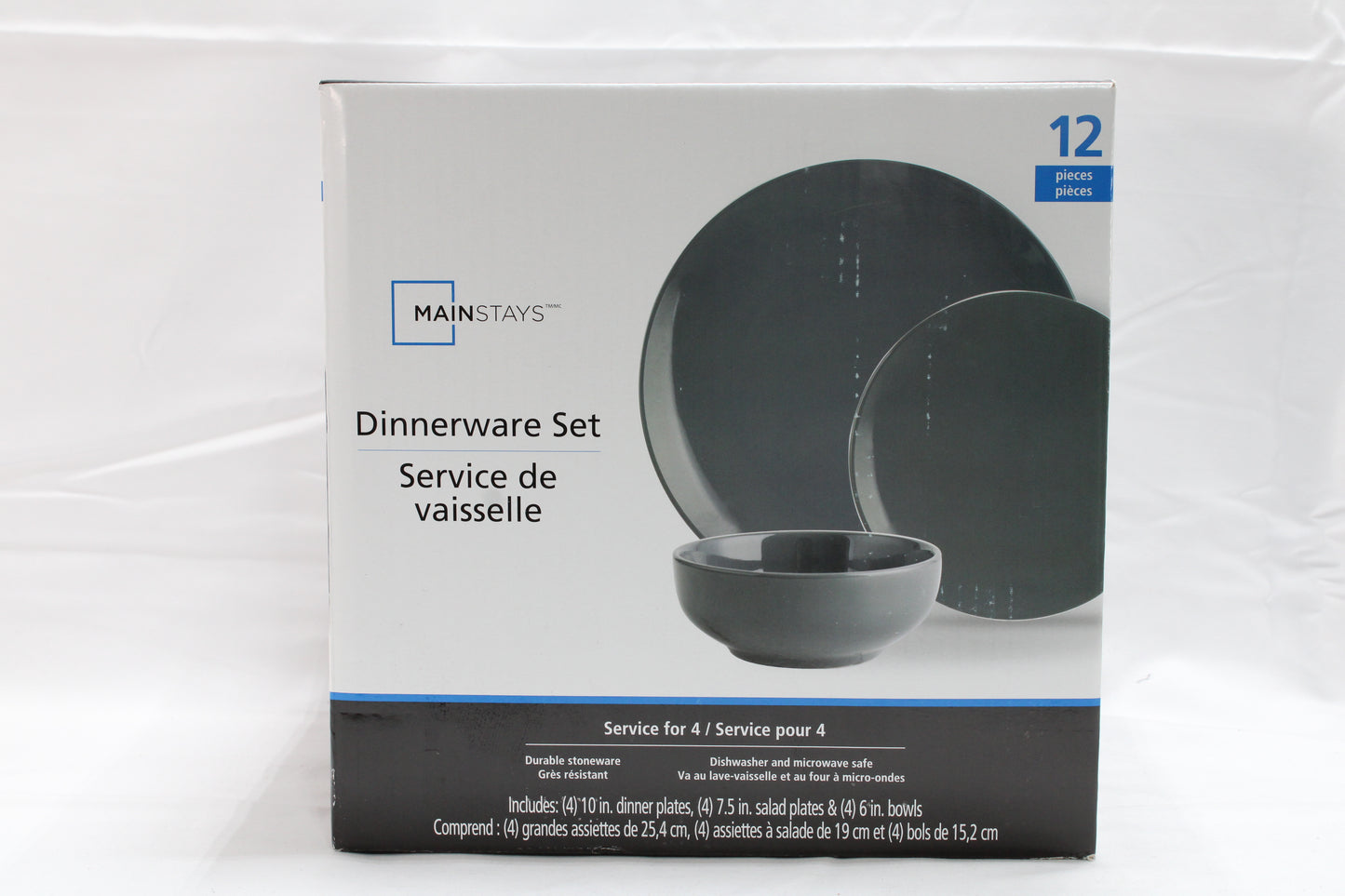 Mainstays Glazed Grey Stoneware Dinnerware Set, 12-Pieces